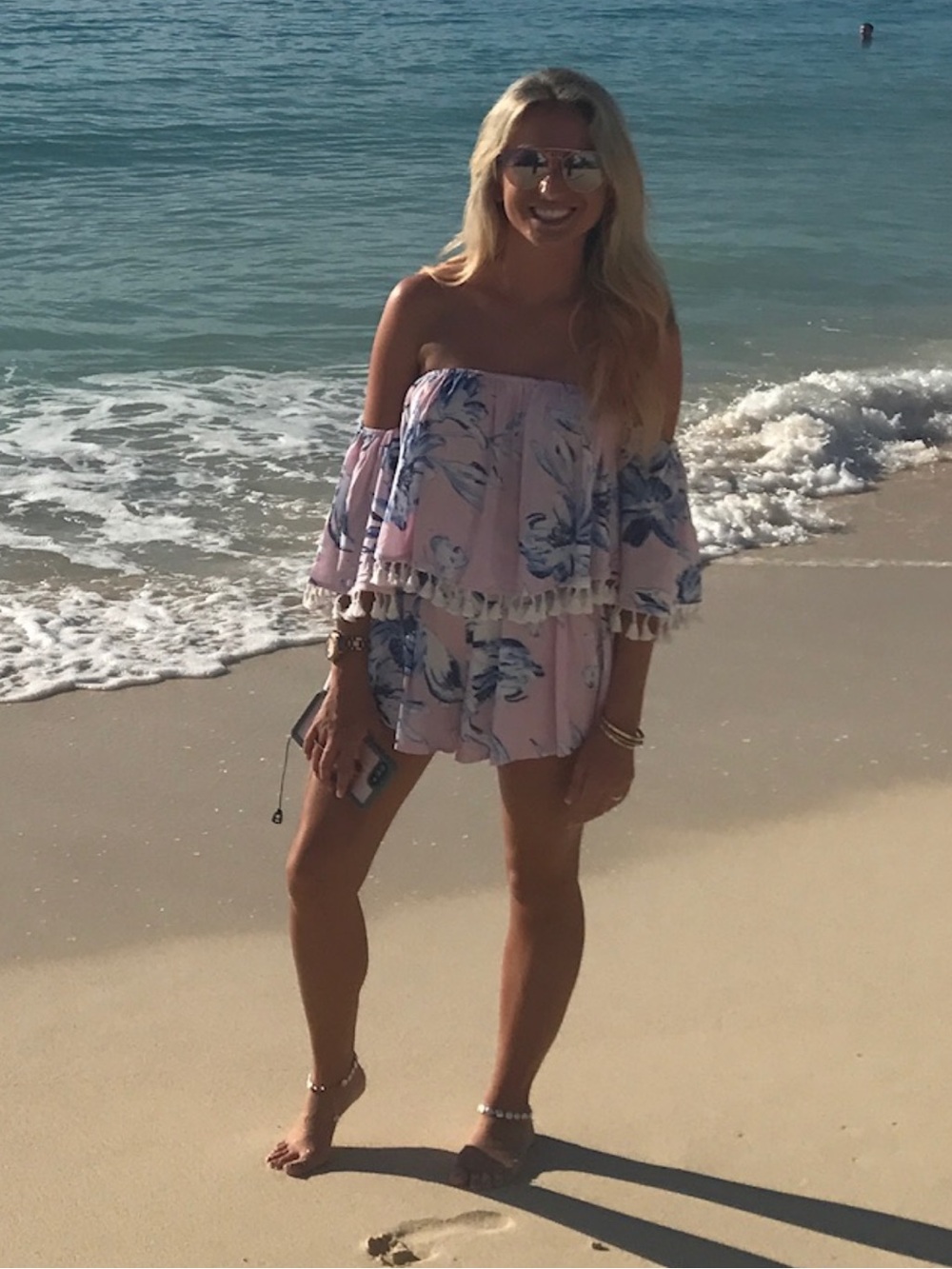 Off-Shoulder Pink Floral Two-Piece Romper